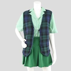Vintage Express Blue & Green Plaid Sweater Vest, Women's Small - Medium
